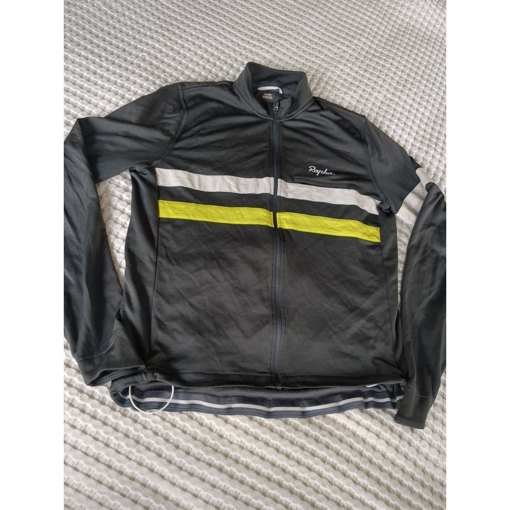 Rapha Brevet Long Sleeve Jersey Merino Wool Blend Full Zip Sz XXL Gray Striped